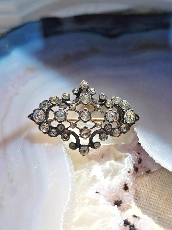 Silver & 18k Gold Antique Paste Brooch | Indulgems | Clearance