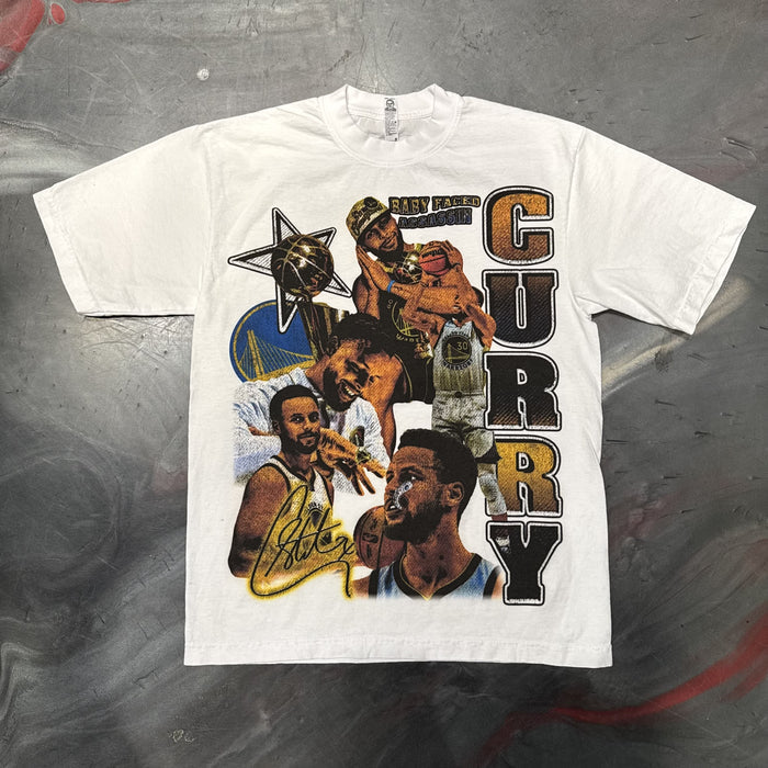 Vintage Demand Steph Curry Baby Faced Assassin Tee - White: True to size, 65 oz 100% cotton, shrink free, jumbo print, made in Los Angeles