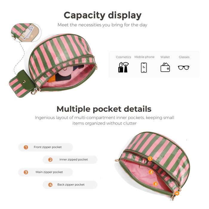 Ounamei Waterproof PVC Striped Crossbody Bum Bag for Women | Pink & Green / Pink & Yellow Nylon Belt Bag for Travel & Everyday Use