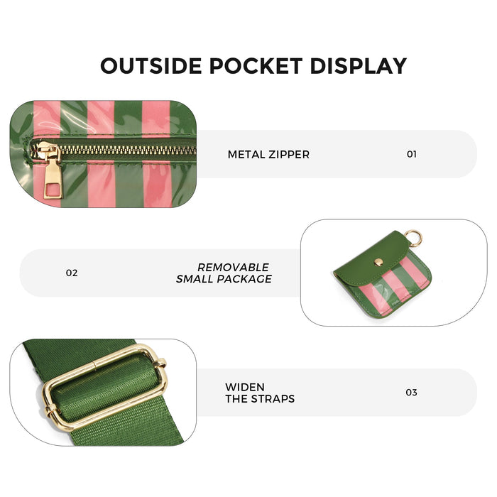 Ounamei Waterproof PVC Striped Crossbody Bum Bag for Women | Pink & Green / Pink & Yellow Nylon Belt Bag for Travel & Everyday Use