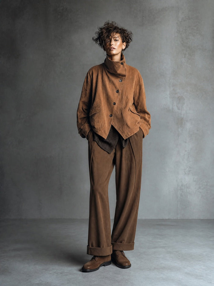 Women's Asymmetric Button Front Brown Jacket MDZ0808I0YZJ