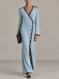 Women's Contrast Trim Elegant Wrap V-Neck Maxi Dress MDZ0770I8GMJ
