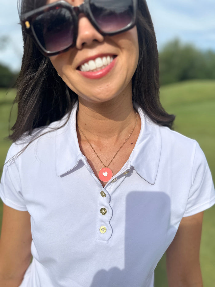 Ball Marker Necklaces in Gold Women's Golf Ball Marker Necklace with Heart Golf Ball Marker by Birdie Girl Golf