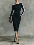 Women's Ribbed Off‑Shoulder Cocktail Midi Knit Dress MDZ2559H0LYL