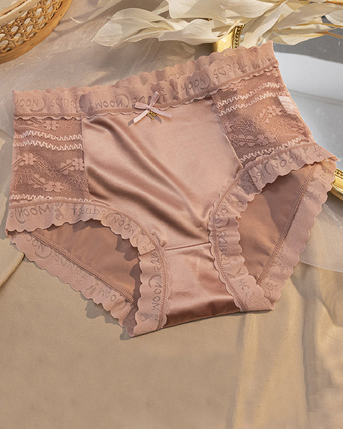 Women's Satin Seamless Ice Silk Mid-waist Briefs Cotton Crotch Butt-Lift Panties  - By Qivii