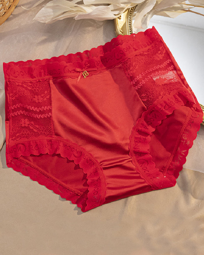 Women's Satin Seamless Ice Silk Mid-waist Briefs Cotton Crotch Butt-Lift Panties  - By Qivii
