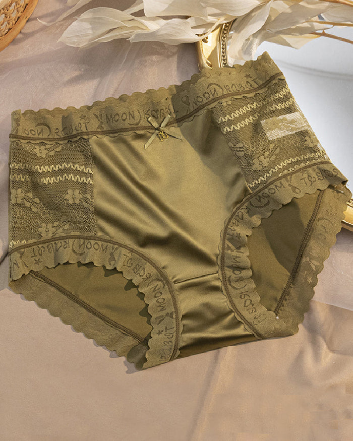 Women's Satin Seamless Ice Silk Mid-waist Briefs Cotton Crotch Butt-Lift Panties  - By Qivii