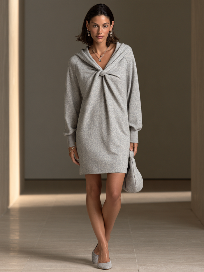 Women's Twist Front Relaxed Casual Hooded Mini Dress MDZ0404I3GMJ