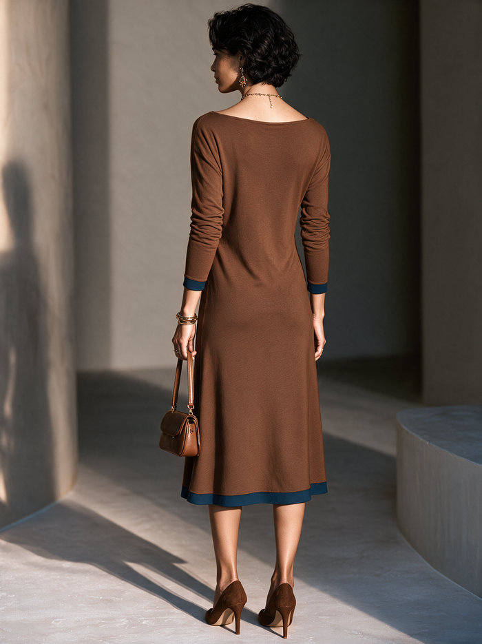 Women's Twist Knot Contrast Elegant Boat Neck Midi Dress MDZ0330I7GMJ